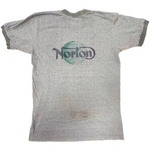 Norton Motorcycle Vintage Tee T Shirt XL Ringer Front back 70s 80s Distressed